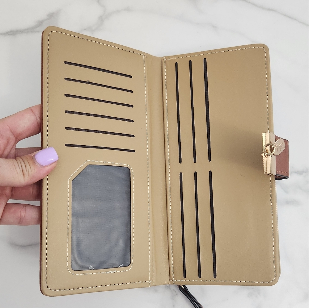 Spring & Summer Pu Leather Brown Leaf Cutout Women's Wallet - Picture 11 of 15
